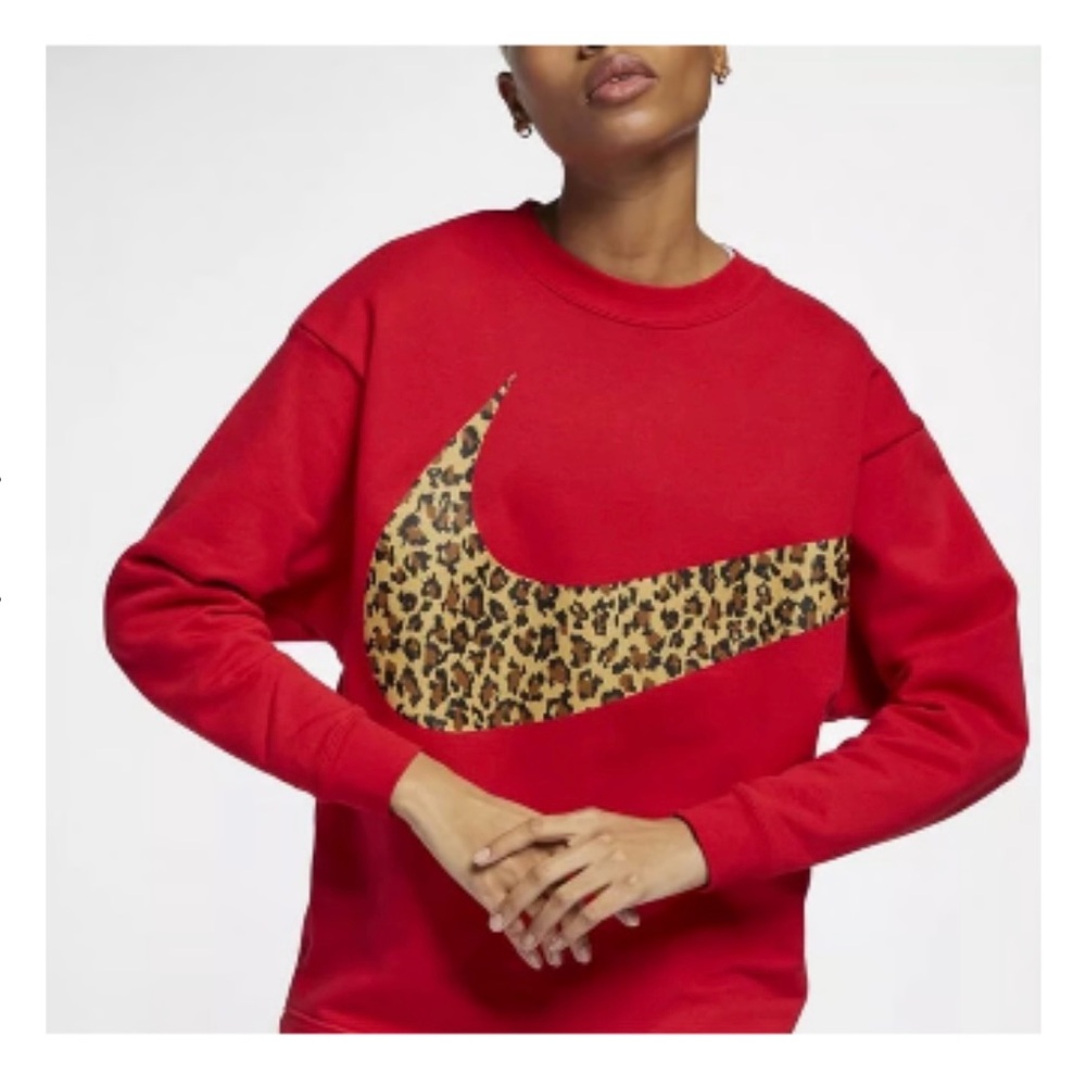 Nike Red Sweatshirt with Leopard Print Logo